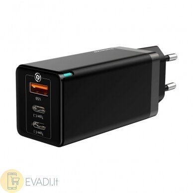 „Baseus GaN“ įkroviklis - USB + 2xType C - QC 3.0 PD 3.0 65W 5A 3