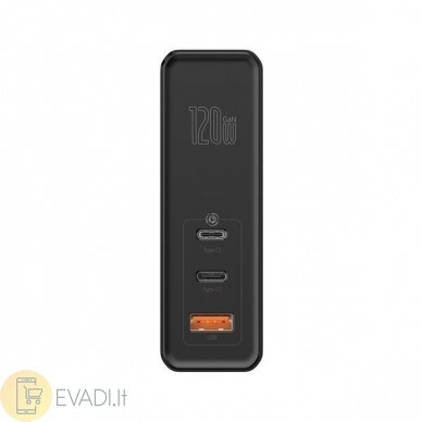 „Baseus GaN2 Pro“ įkroviklis - USB + 2x tipo C - QC 3.0 PD 3.0 120W 5A su C tipo - C tipo kabeliu (juodas) 2