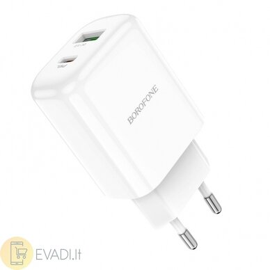 „Borofone BN4“ USB + tipas C - QC 3.0 PD 2.0 20W (balta)